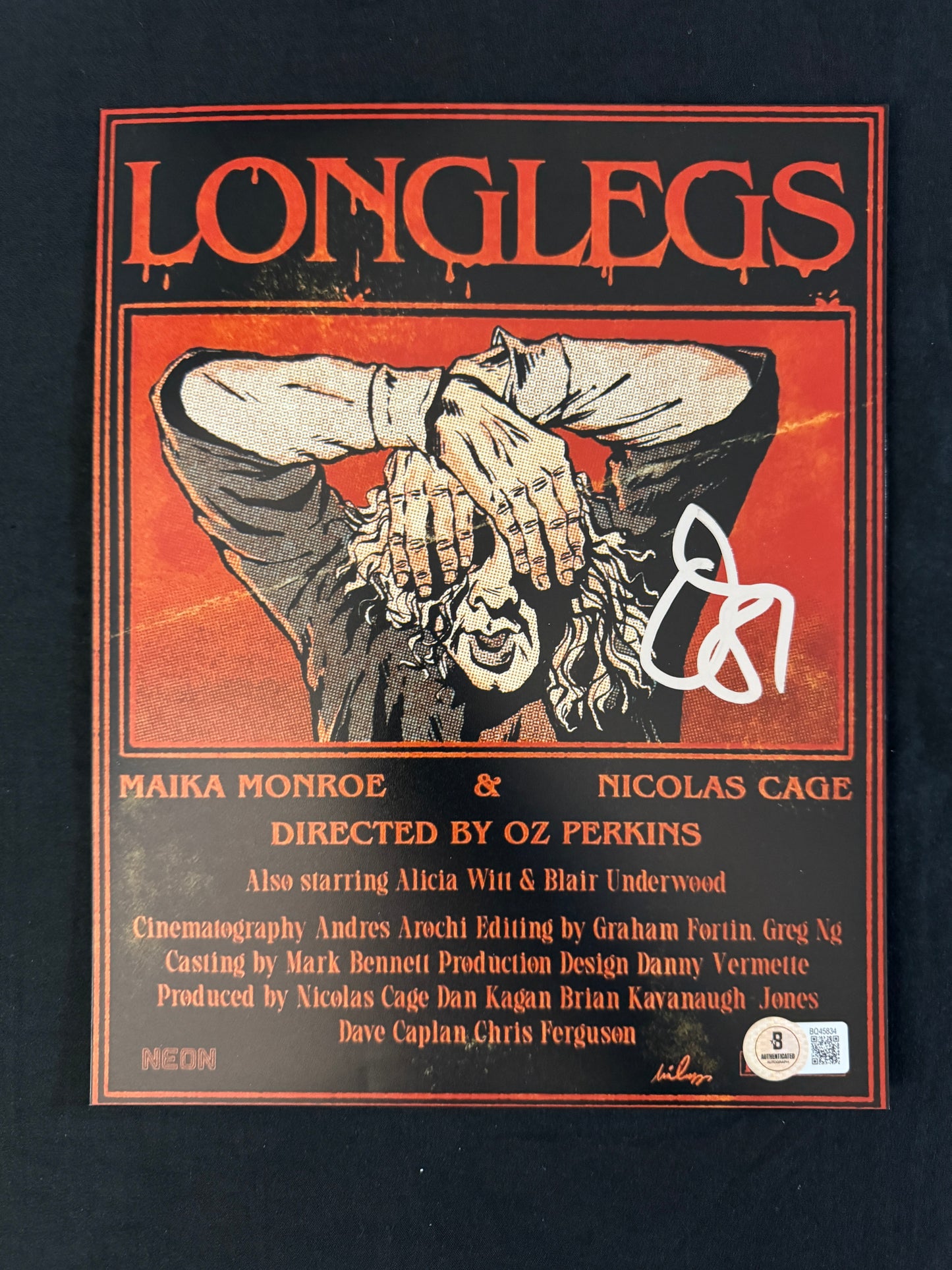 Osgood Perkins signed Longlegs 8x10 photo W/ Beckett COA