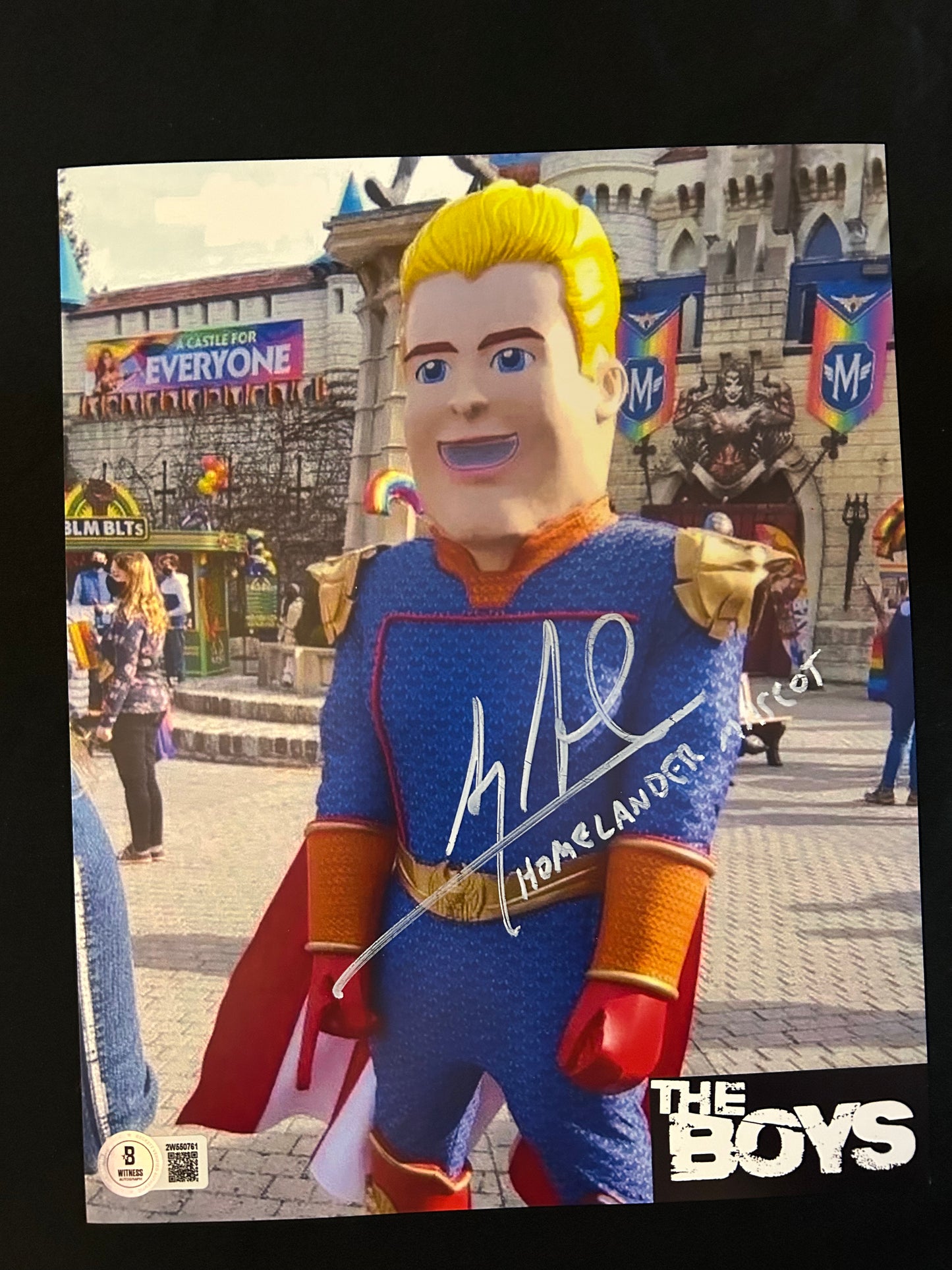 Alex Armbruster signed The Boys (Homelander Mascot inscribed) 8x10 photo W/Beckett witness COA