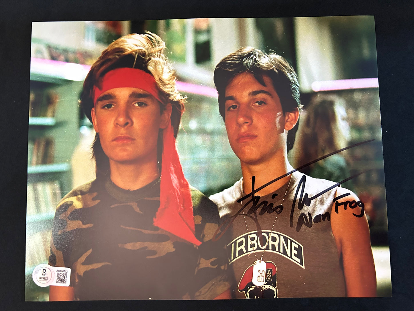 Jamison Newlander signed The Lost Boys (Alan Frog inscribed) 8x10 photo W/Beckett witness COA