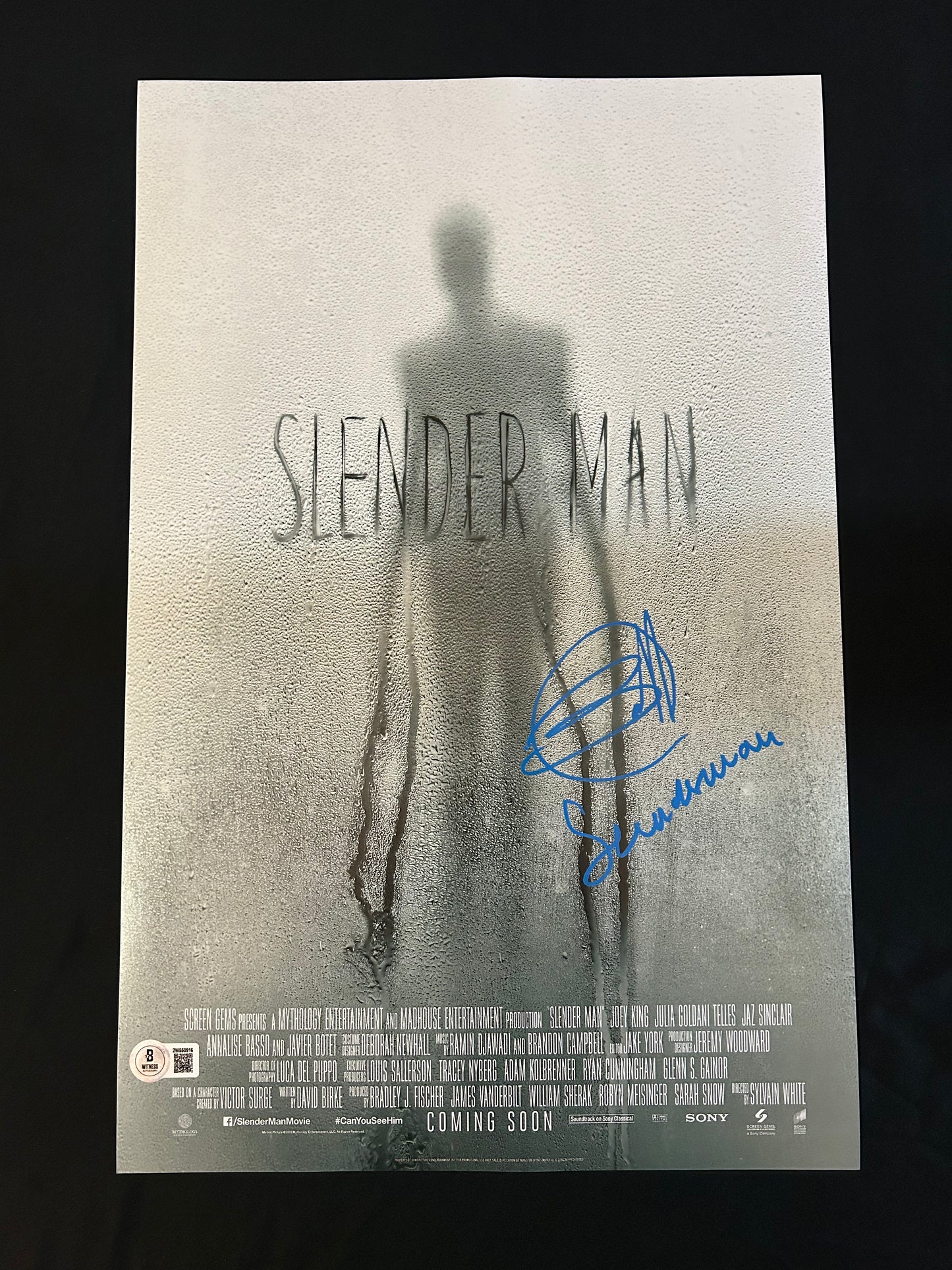 Javier Botet signed Slender Man (Slender Man inscribed) 11x17 photo W/ Beckett witness COA
