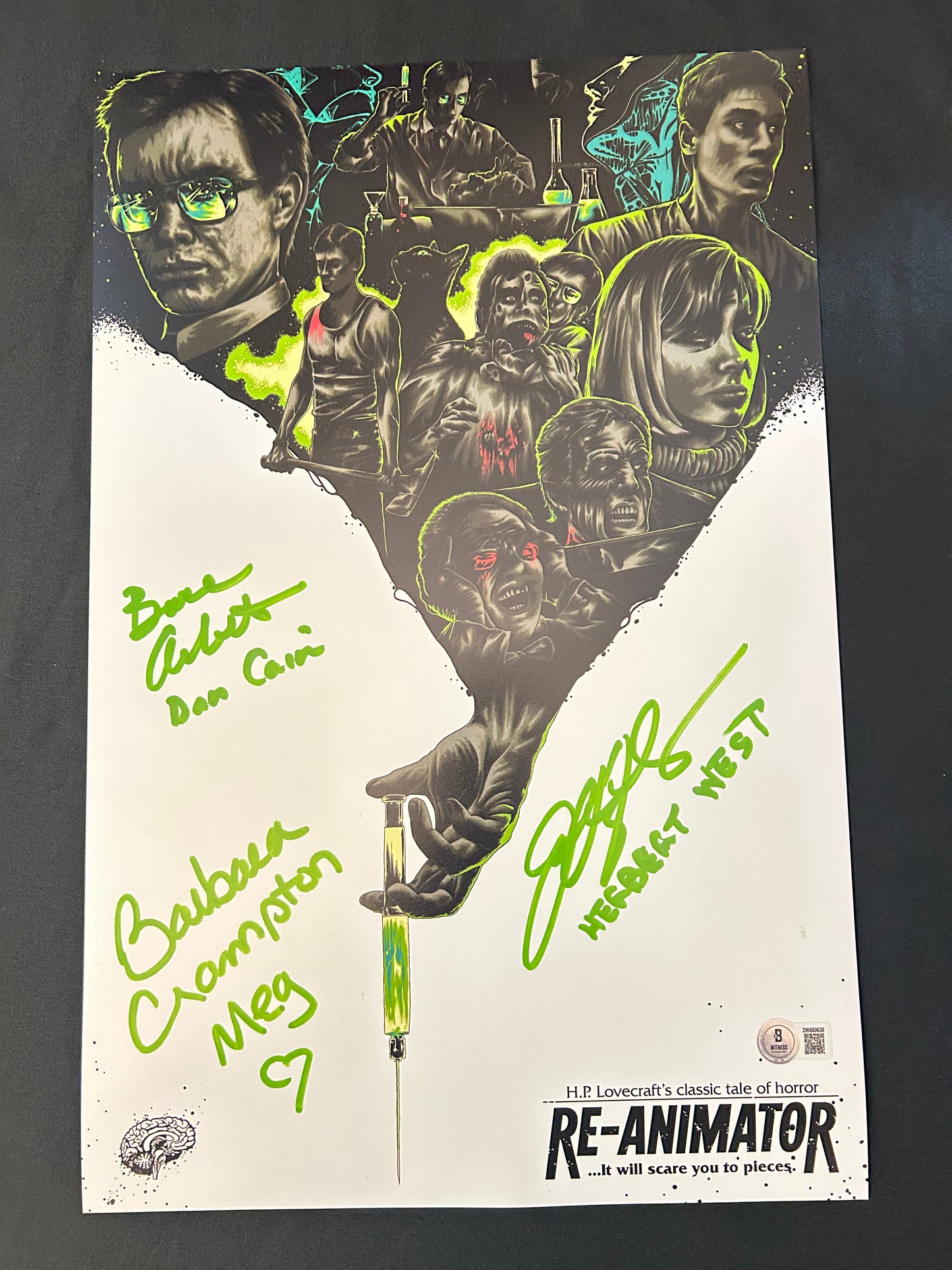Fearsome Figures exclusive custom **Limited Edition** Re-Animator 3x cast signed 11x17 photo W/Beckett witness COA