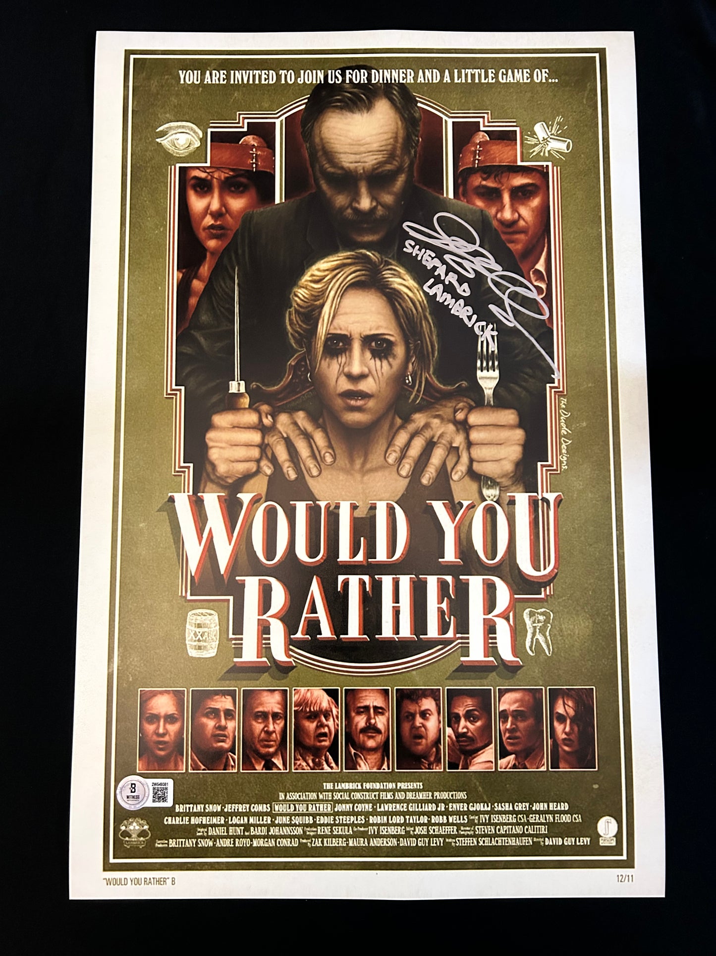 Jeffrey Combs signed Would You Rather (Shepard Lambrick inscribed) 11x17 photo W/Beckett witness COA
