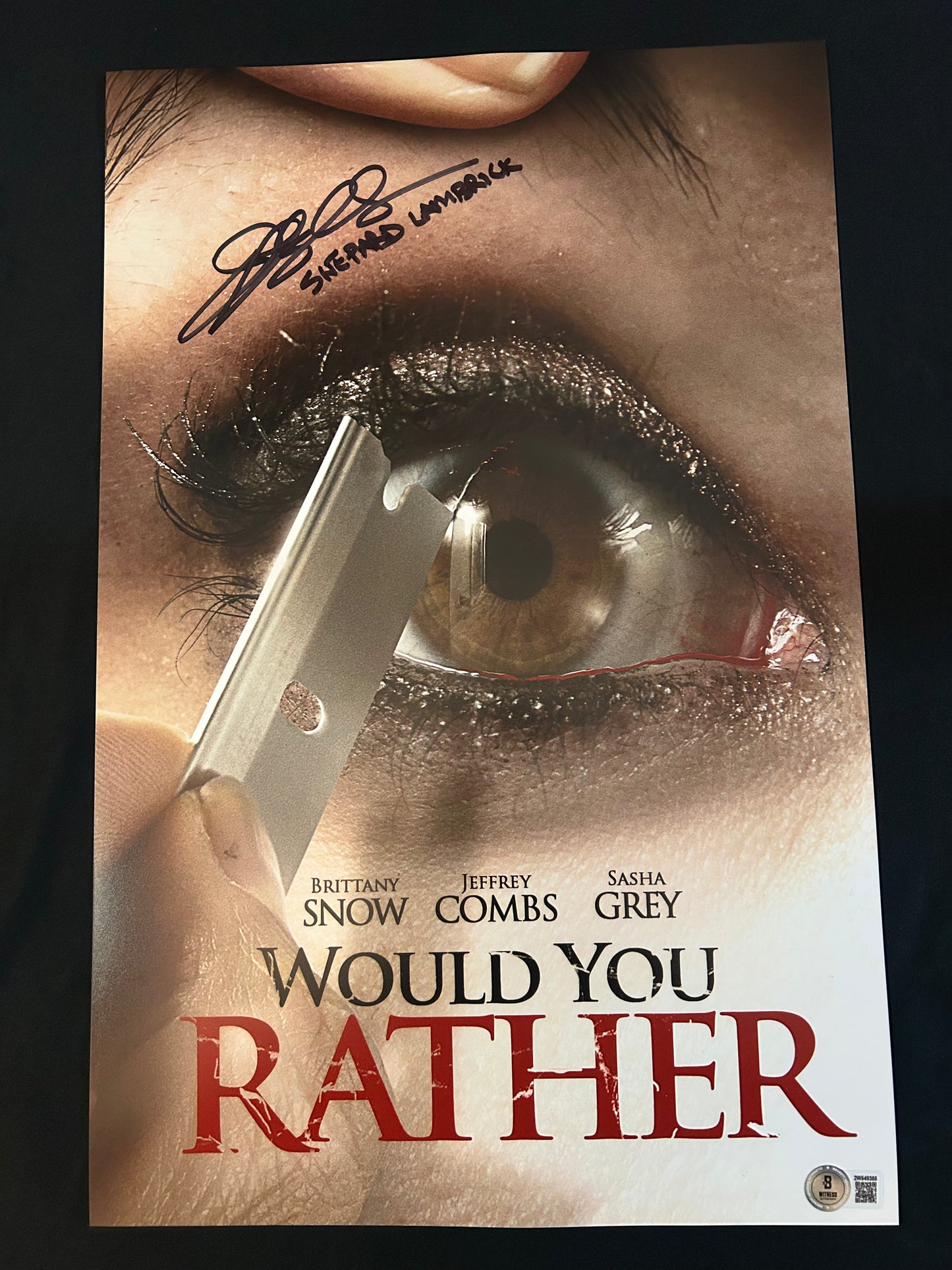 Jeffrey Combs signed Would You Rather (Shepard Lambrick inscribed) 11x17 photo W/Beckett witness COA