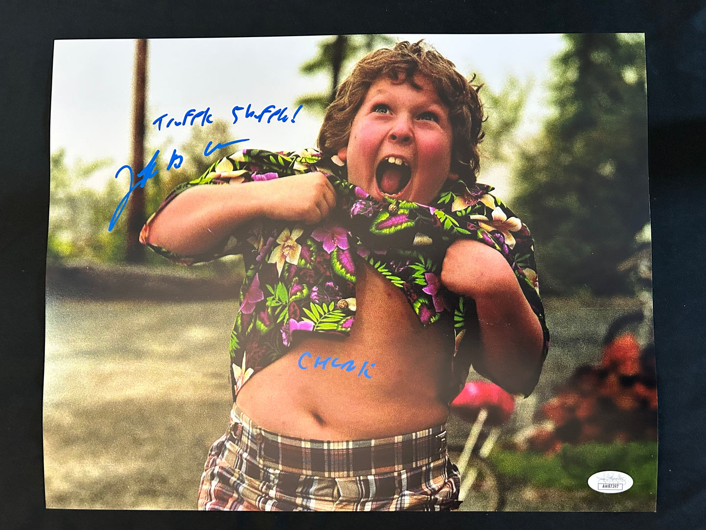 Jeff Cohen Goonies (Truffle Shuffle! and Chunk inscribed) signed 11x14 photo W/JSA COA