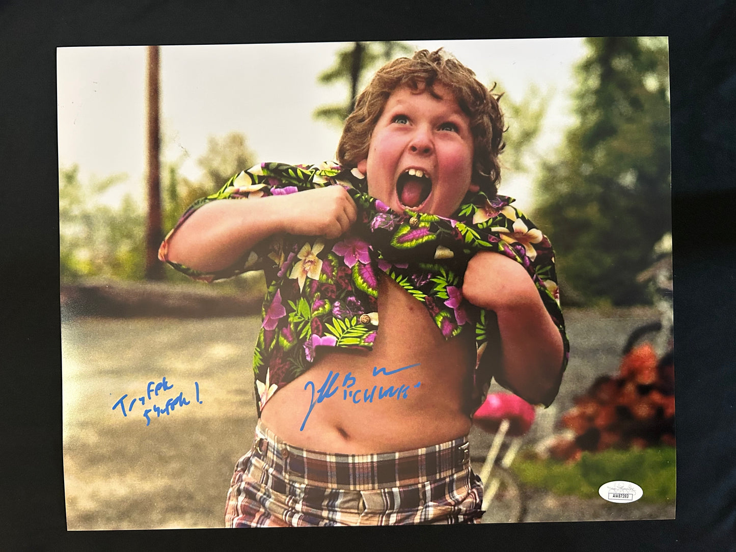 Jeff Cohen Goonies (Truffle Shuffle! and Chunk inscribed) signed 11x14 photo W/JSA COA