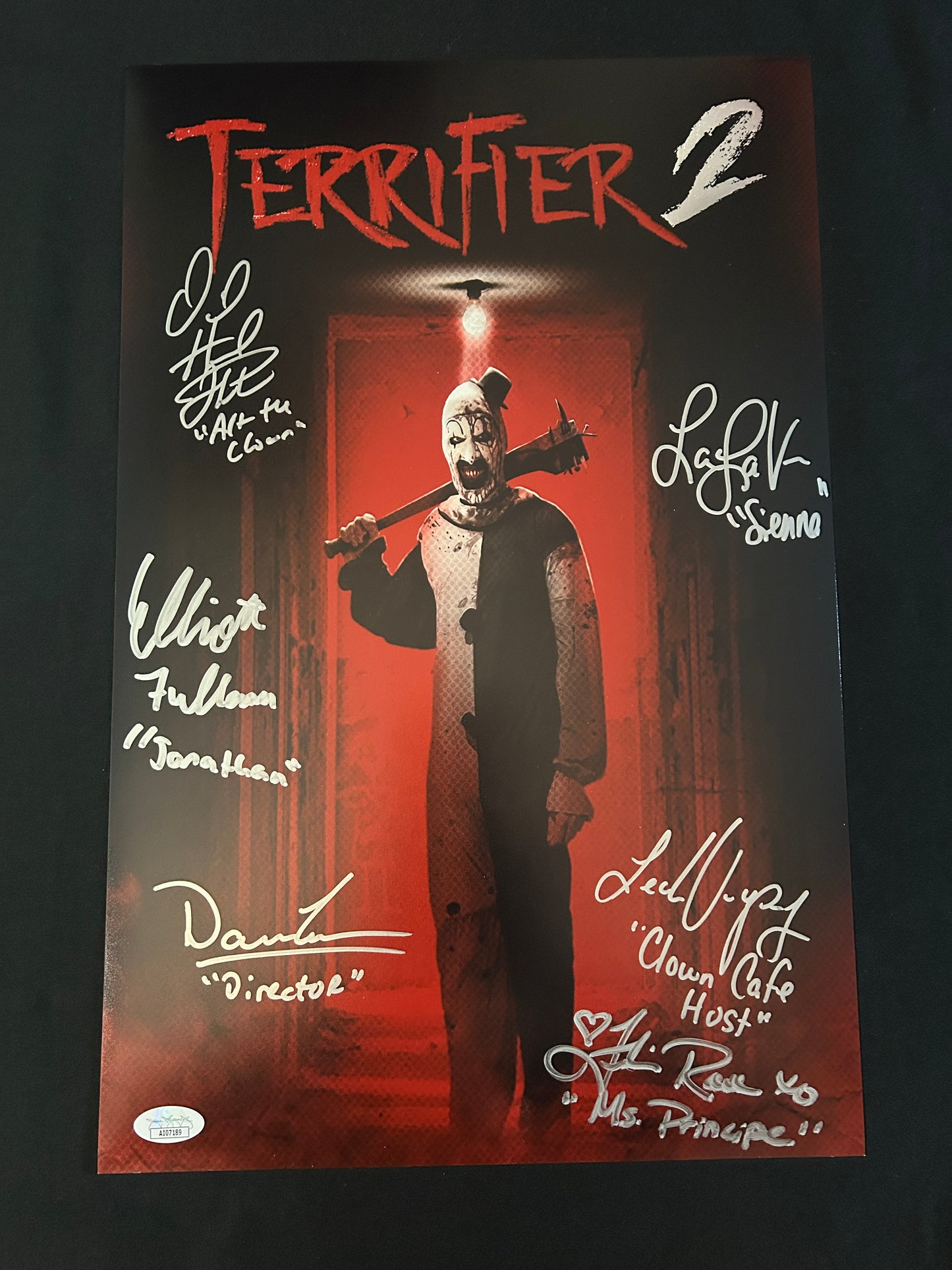 Terrifer 2 signed cast piece 11x17 photo W/ JSA COA