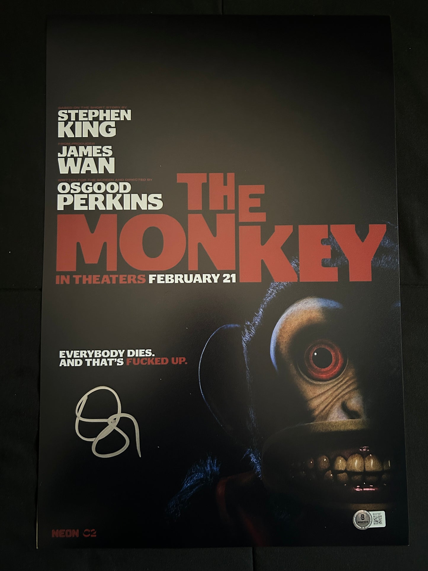 Osgood Perkins signed The Monkey 12x18 photo W/ Beckett COA