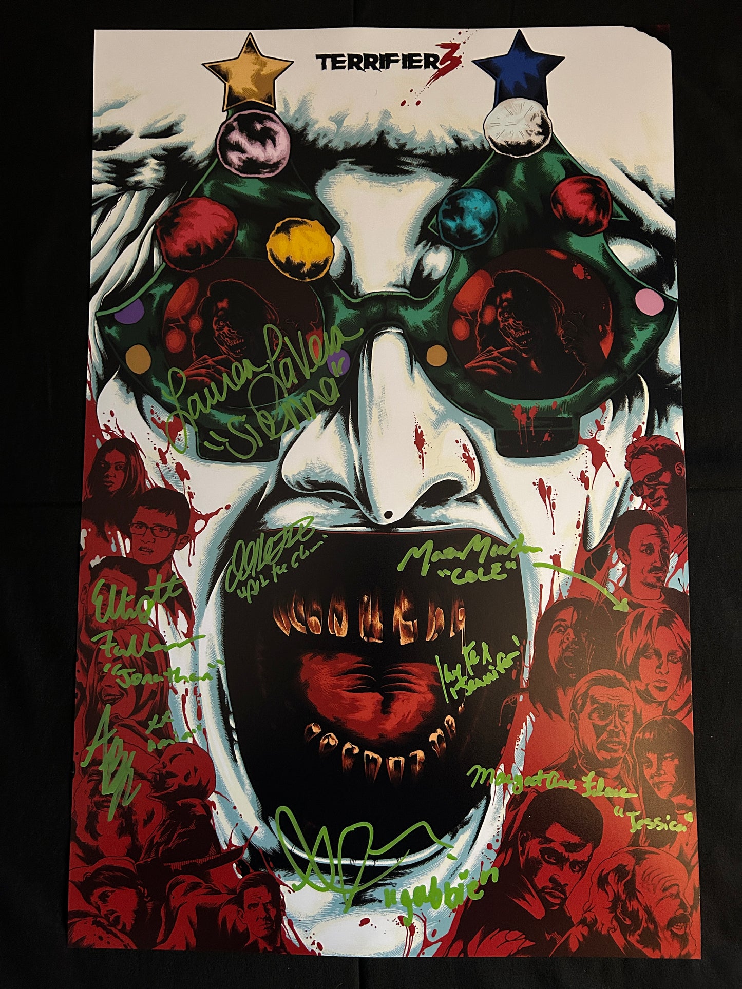 Fearsome Figures exclusive custom **Limited Edition** Terrifier 3 8x cast signed 11x17 photo W/Beckett witness COA