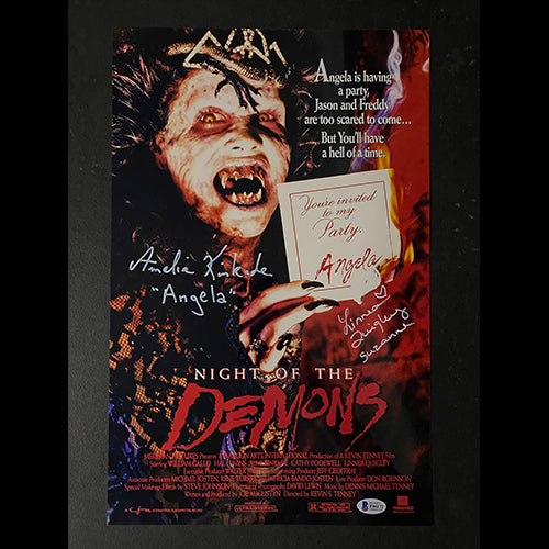 Linnea Quigley & Amelia Kinkade signed Metallic 11X17 Photo W/ Beckett COA