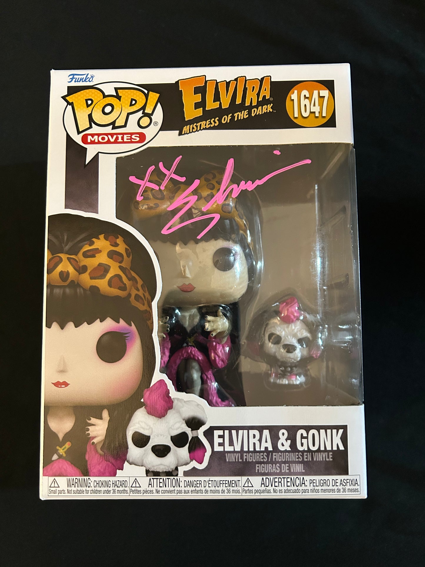 Cassandra Peterson/Elvira signed Elvira & Gonk Funko Pop W/ Beckett witnessed COA