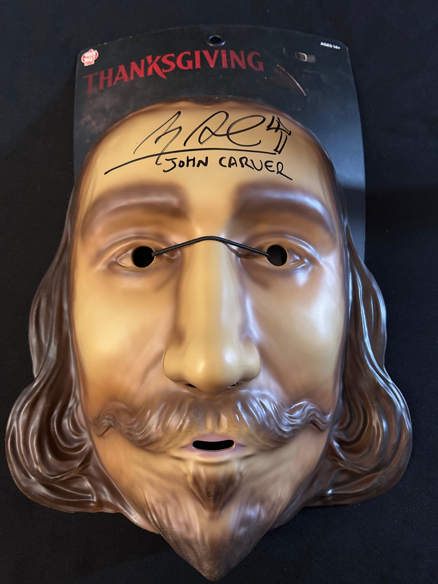 Alex Armbruster signed (Trick or Treat Studios) Thanksgiving John Carver mask W/ Beckett witness COA
