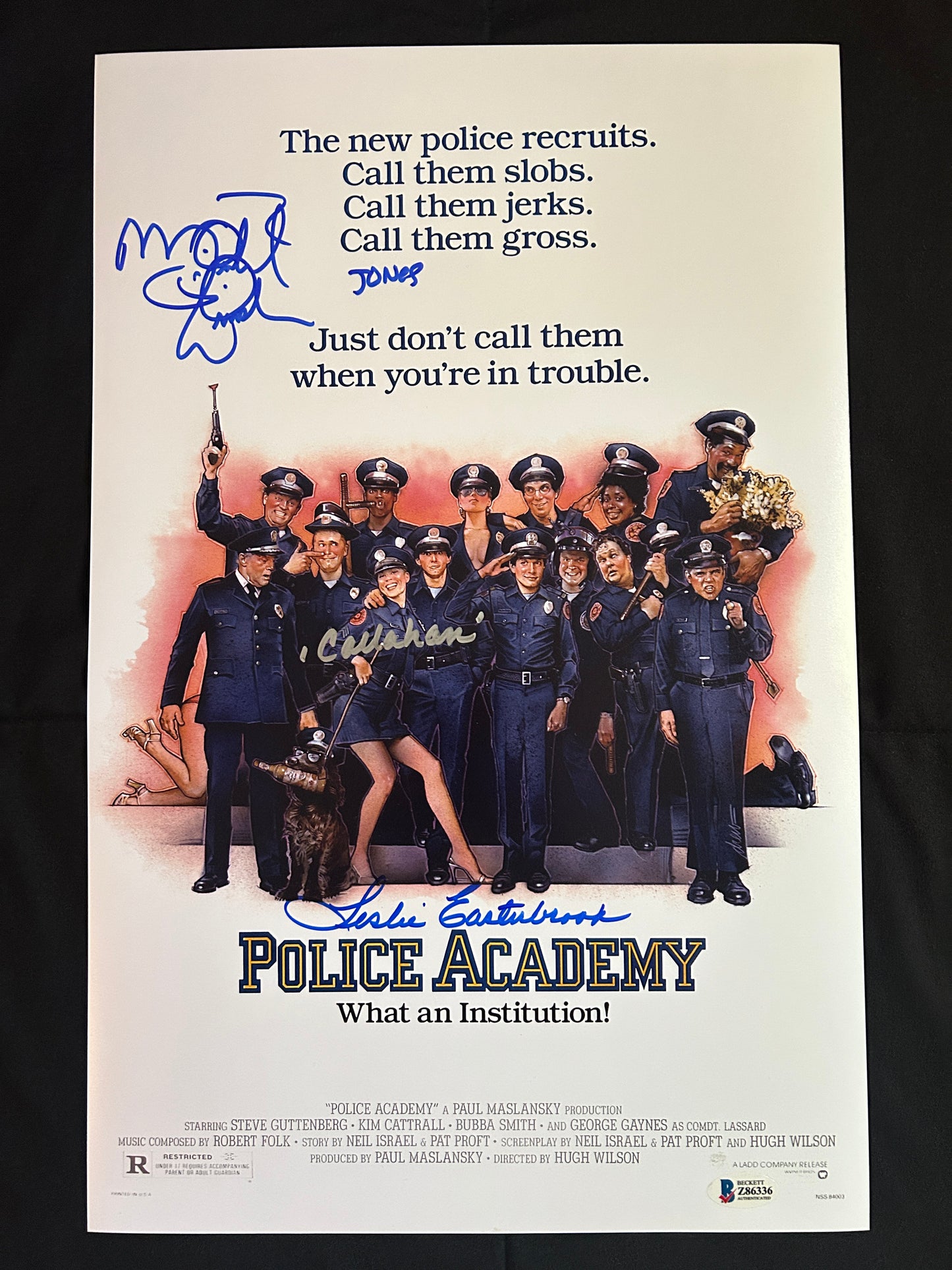 Leslie Easterbrook & Michael Winslow signed Police Academy 11x17 photo W/ Beckett COA
