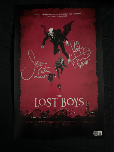 Kiefer Sutherland and Jason Patric signed The Lost Boys 11x17 photo W/Beckett witness COA