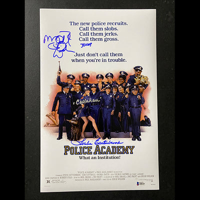 Michael Winslow & Leslie Easterbrook signed Police Academy 11X17 Photo W/ Beckett COA